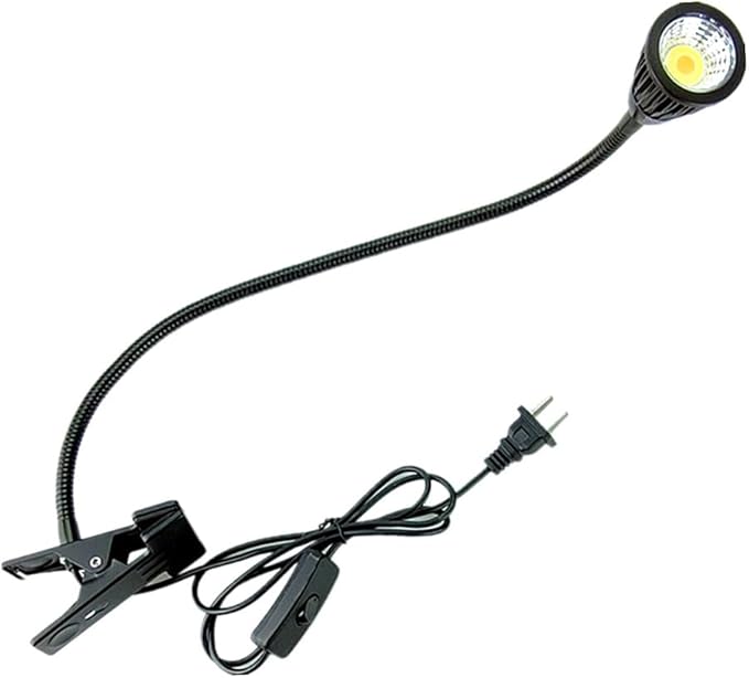 QUANS 5W 3 Colors LED COB Clip on Light Black 19.68 INCH 50 CM Tube Desk Flexible Table Bed Lamp Work Home Design Lighting 110V 220V 85-265VAC with US Plug Switch on Off 500LM (Black)