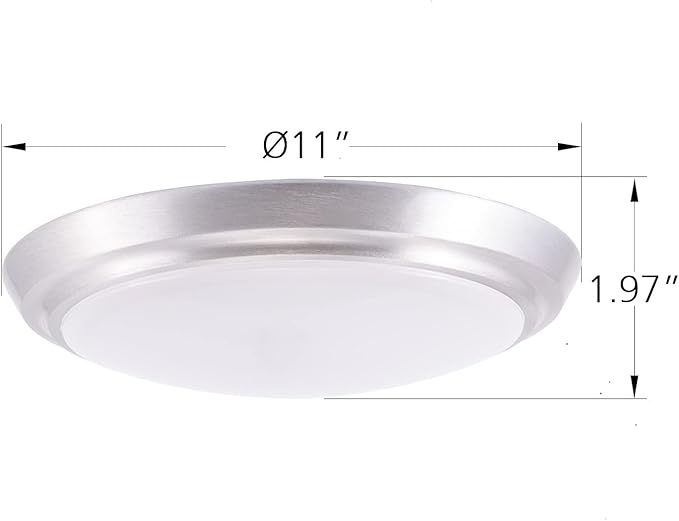 GRUENLICH LED Flush Mount Ceiling Lighting Fixture, 11 Inch Dimmable 22W, 1300 Lumen, 3000K 4000K 5000K Selectable, Aluminum Housing, Damp Location Rated, 2-Pack (Nickel Finish)