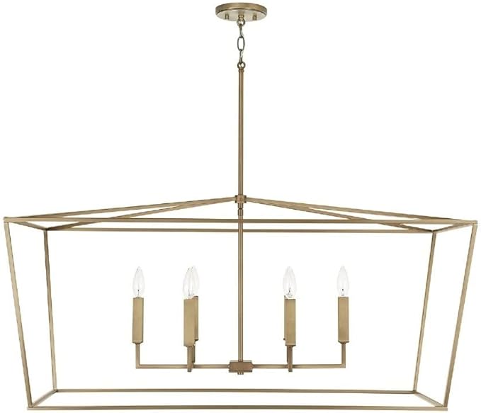 Capital Lighting 837661AD Thea Symmetrical Clear Line Island/Linear Pendant, 6-Light 360 Total Watts, 21" H x 42" W, Aged Brass