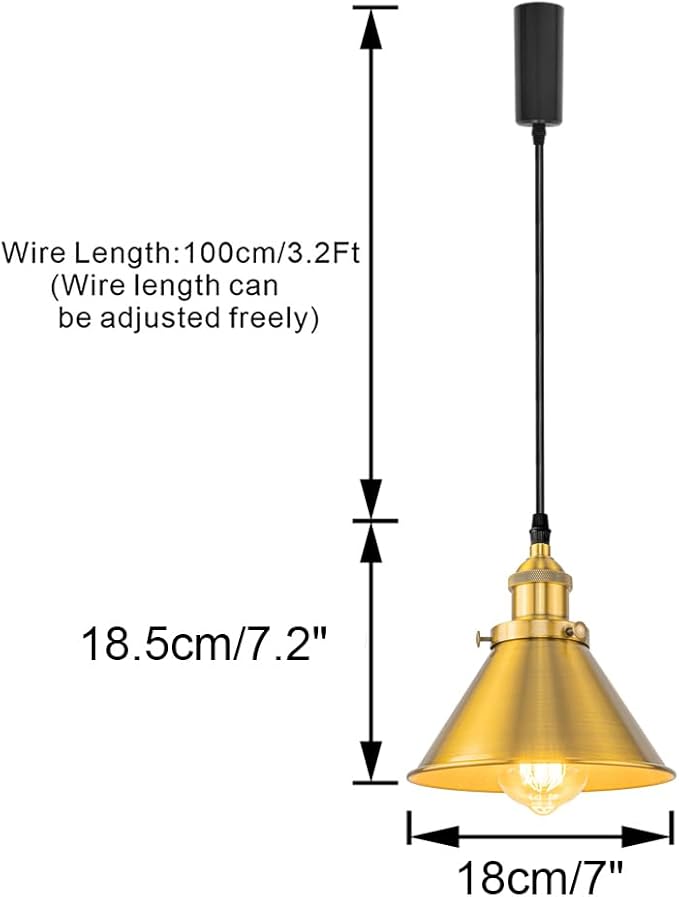 3-Pack Adjusted Wire Length H-Type Track Hanging Light 3.9 Ft Black Cord E26 Base Gold Metal Pendant Light Fixture,Industrial Style Lamp for Loft Aisle Bedroom Balcony(No Bulb,No Track)