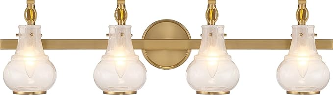 Savoy House 8-4417-4-322 Adams Modern Vintage Traditional White Strie Glass Bathroom Vanity Wall Light, 4-Light 240 Total Watts, 9" H x 32" W, Warm Brass