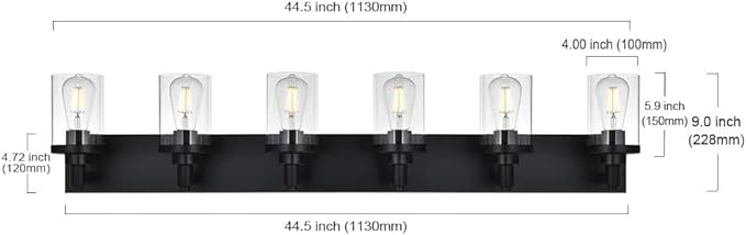 Black Bathroom Vanity Light Fixture,6 Light Vintage Bathroom Lighting Fixtures Over Mirror with Clear Glass Shade Wall Lighting Fixture for Kitchen Living Room Dresser Bedroom Corridor