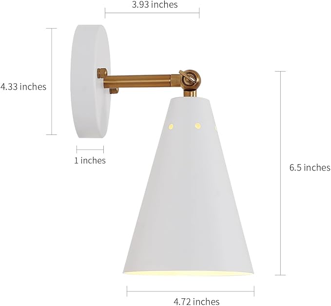 MWZ White Wall Sconces Set of Two, Modern Sconces Light Fixtures Hardwired with Metal Shade,Indoor Decor Arm Swing Lamp for Hallway,Bedroom,Living Room,Reading,Bedside,Kitchen,Nightstand