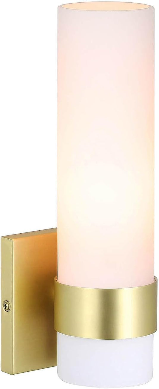 XiNBEi Lighting Sconces Wall Lighting, 1 Light ADA Wall Sconce, Vintage Bathroom Vanity Light with Tube Glass Satin Brass Finish for Kitchen & Corridor XB-W1185-SB
