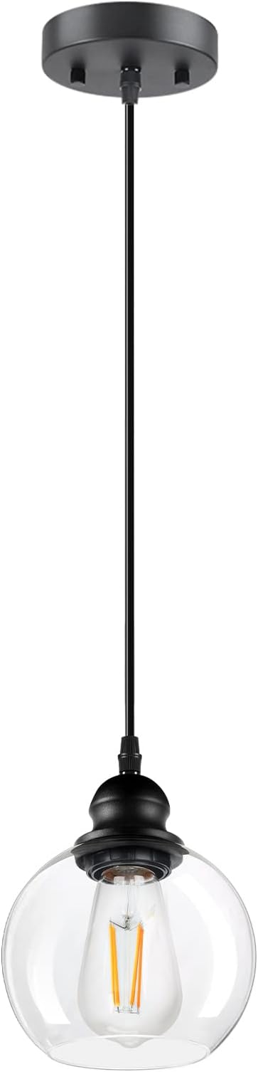 Pendant Lights Kitchen Island, Black Pendant Light with Glass Lampshade, 71 Inch Adjustable Hanging Lamp for Kitchen Living Room, Modern Farmhouse Industrial Ceiling Lighting Fixture(E26 Base,No Bulb)