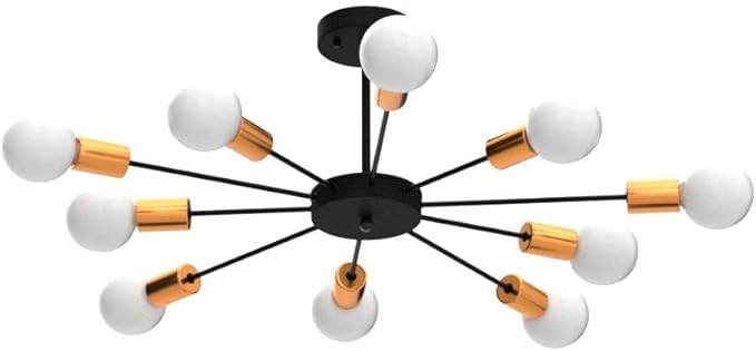 Jaycomey Semi Flush Mount Sputnik Ceiling Light,10-Light E26 Base Modern Black Sputnik Chandelier,Industrial Ceiling Lamp Fixture for Kitchen Farmhouse Living Room Dining Room