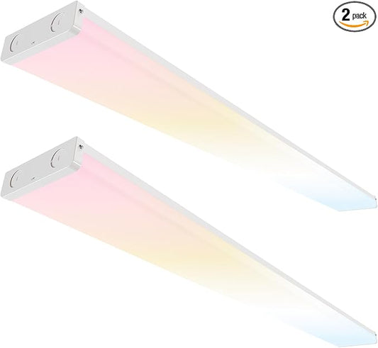 4FT LED Wraparound Light 75W/65W/55W, 8250lm/7150lm/6050lm, 3000K/4000K/5000K 4 Foot LED Wrap Light Fixture, Flush Mount for Garage Workshop, Fluorescent Light Replacement Office, ETL 2 Pack
