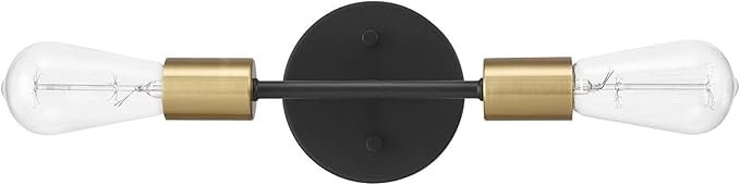 Globe Electric 52085 10" 2-Light Reversible Vanity Wall Light, Matte Black, Brass Accent Socket, Dimmable Lighting, E26 Open Socket, Beauty Room Accessories, Home Decor, Modern Lights for Bathroom