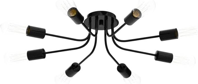 10 Lights Ceiling Light Vintage Metal Semi Flush Mount Light Ceiling Lamp Black Chandelier Lighting Fixture for Living Room Dining Room Kitchen Hallway Cafe