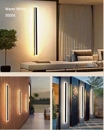 2Pack 71inch Long Outdoor Modern LED Wall Light,55W Waterproof IP65 Warm White 110V led Wall Mount Lighting Fixture Rectangular Black Wall Lights Elegant Frosted White Acrylic Anti Rust