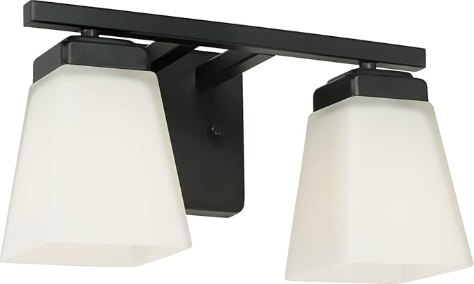 HomePlace Lighting 114421MB-334 Baxley Modern Soft White Glass Bathroom Vanity Wall Light, 2-Light 200 Total Watts, 7" H x 13" W, Matte Black