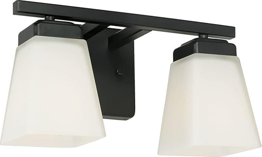 HomePlace Lighting 114421MB-334 Baxley Modern Soft White Glass Bathroom Vanity Wall Light, 2-Light 200 Total Watts, 7" H x 13" W, Matte Black