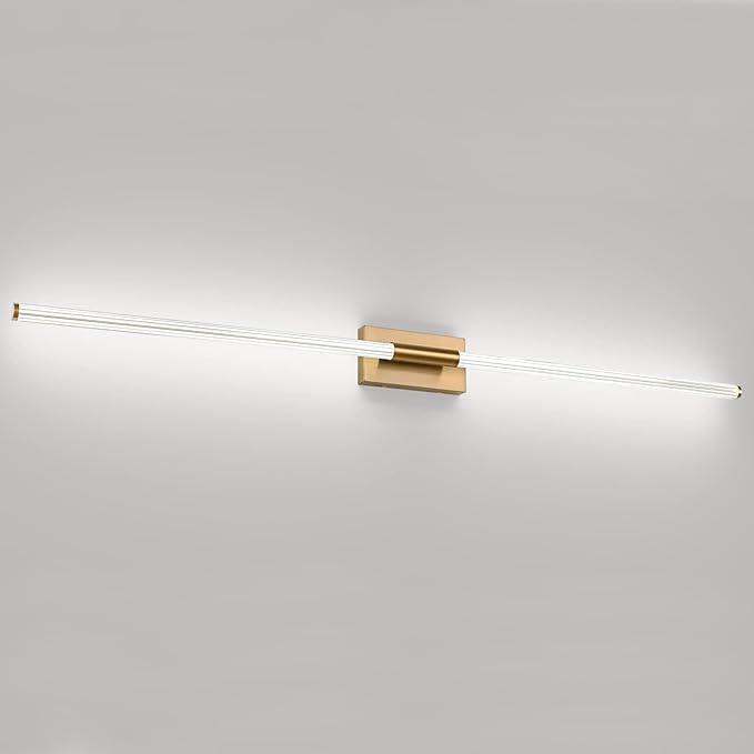 Modern LED Vanity Light, 360° Full Lighting Bathroom Light Fixture Over Mirror, 42W 5500K Cool White, Hardwired Wall Sconce, 59 Inch, Brass