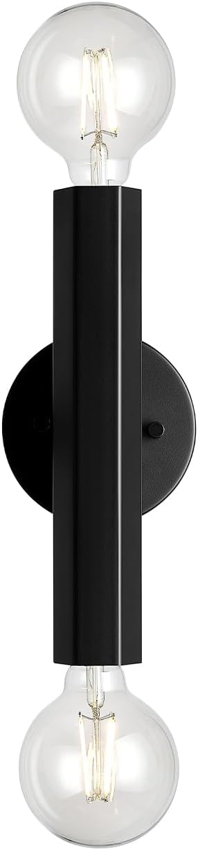 Globe Electric 2-Light Vanity Light, Matte Black, Hexagonal Bar, Minimalist Industrial, Vertical Horizontal Mount, 63000198