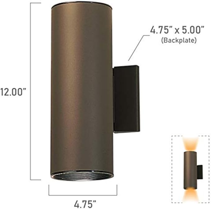 Kichler Cylinders 12" 2-Light Outdoor Cylinder Wall Sconce in Architectural Bronze, (12" H x 4.75" W), 9244AZ