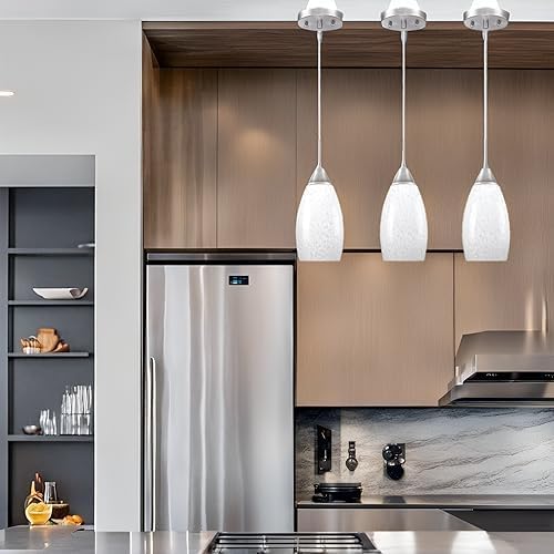 Viinew Mini Glass Pendant Light 4.72" with Handblown Milk White Marble Art Glass Hanging Light 3-Pack Oval Ceiling Hanging Light Fixture for Dining Room Kitchen Island Cafe Foyer Hallway