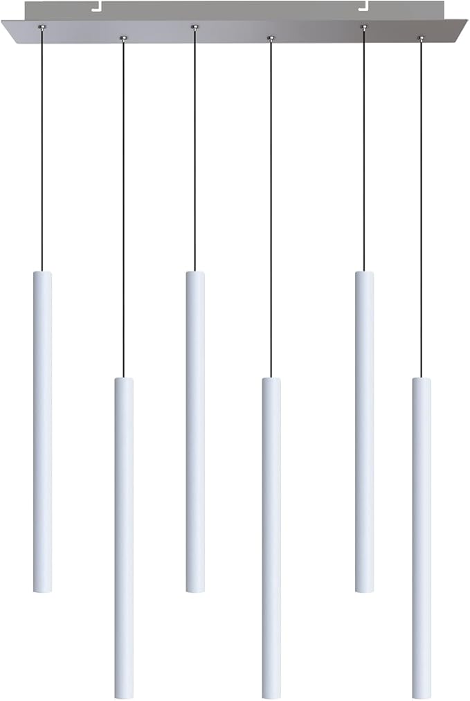 CANALIS 6 Mini Pendant Lighting White - LED Hanging Light Fixture for Kitchen Island, Bar, Foyer - Cluster Pendants - Dimmable, Adjustable Wire, Lamp Bulb Included
