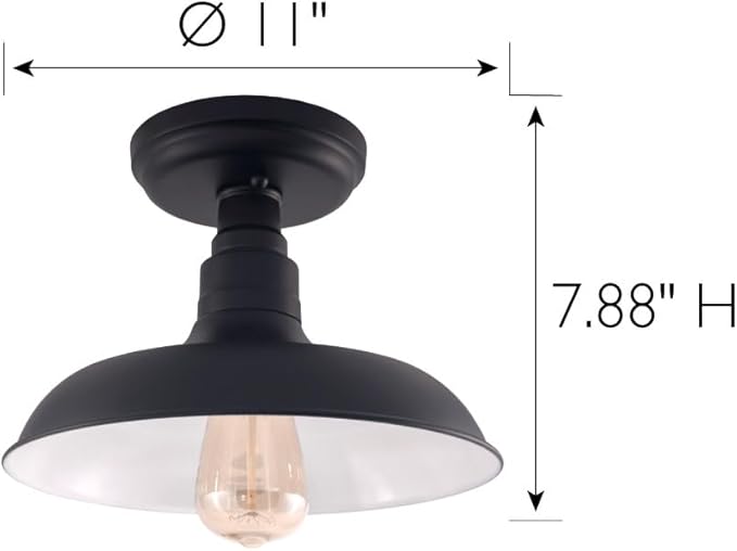 Design House 588525 Kimball Industrial Farmhouse 1-Light Indoor Dimmable Semi-Flush Ceiling Mount Light with Metal Shade for Kitchen Hallway Dining Room Bedroom, Matte Black