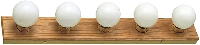 Design House 500215 5-Light Vanity Strip Light Contemporary Dimmable for Bathroom, Bedroom, Makeup Vanity, Honey Oak
