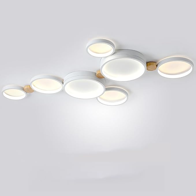 7-Lights LED Ceiling Light Fixture,Modern 42 Inch Ceiling Lights Flush Mount Wooden 47W Dimmable Chandelier for Living Room Bedroom Kitchen,3000K/4000K/6000K Temperatures Selectable White