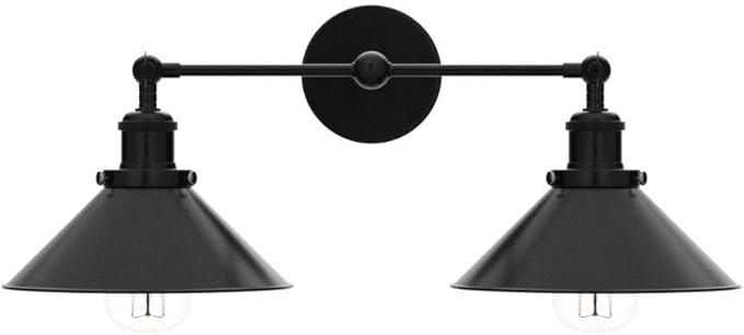 2 Lights Bathroom Vanity Light Fixture, Industrial Pipe Vintage Matte Black Metal Shade Farmhouse Wall Sconces Lighting