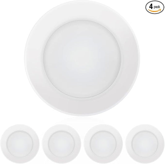 ECOELER 4 Inch LED Disk Light, Dimmable Flush Mount Ceiling Light, 10.5W 650Lm, 3000K Warm White, Aluminum Baffle Trim, Wet Location, ETL&Energy Star, 4Pack