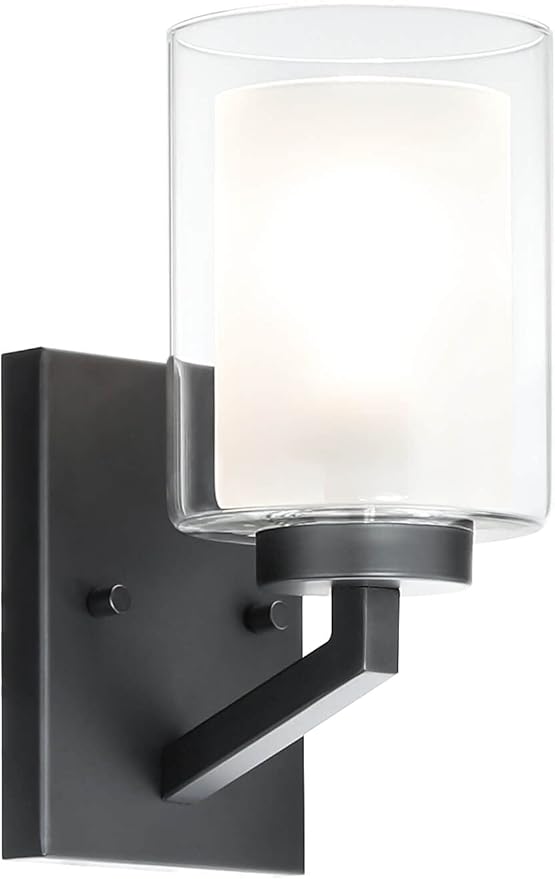 XiNBEi Lighting Black Sconces Wall Lighting 1 Light Bathroom Wall Sconce Dual Glass Wall Light Fixture for Vanity & Hallway XB-W1294-1-MB