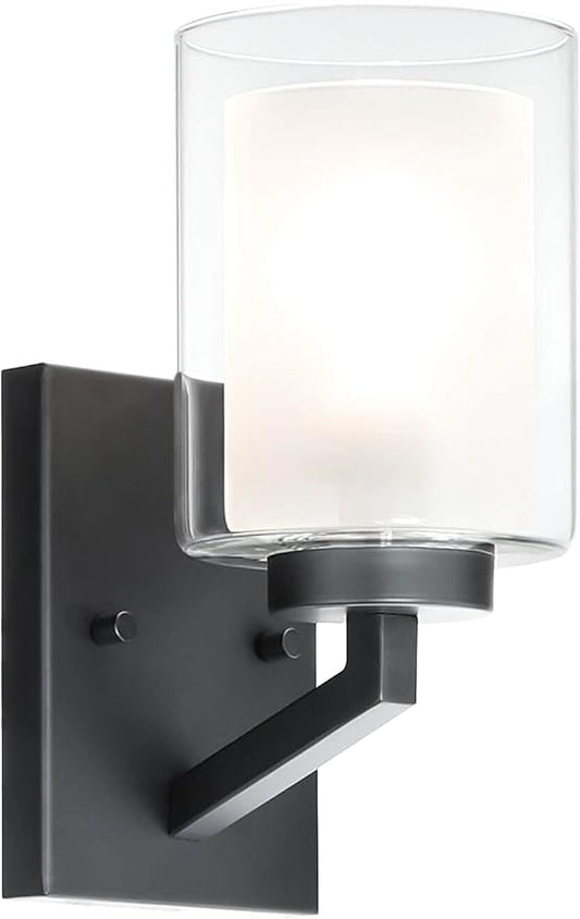 XiNBEi Lighting Black Sconces Wall Lighting 1 Light Bathroom Wall Sconce Dual Glass Wall Light Fixture for Vanity & Hallway XB-W1294-1-MB