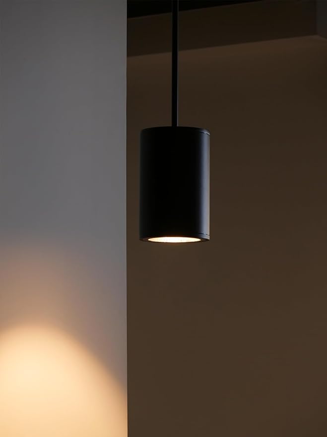 LEONLITE 5CCT 6 Inch LED Tube Architectural Pendant Downlight, Stem Mount & Surface Mount Available, 120-277V, CRI90 Dimmable Commercial Cylinder Pendant Light, 3-Wattage Selectable, Black, Pack of 2