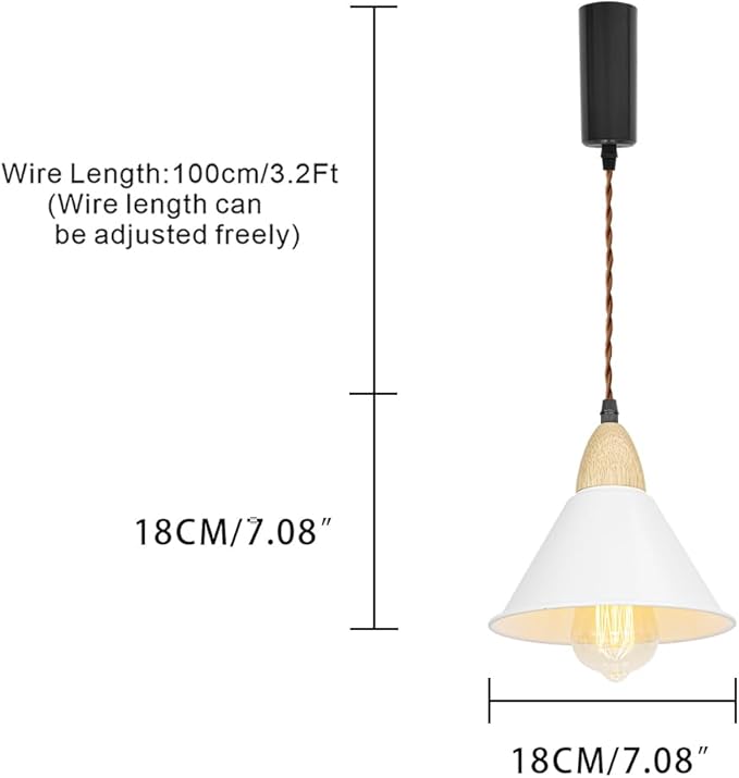 3.2-Foot Adjusted Cable H-Type Track Lamp White Metal Shade Wood Base Modern Pendant Lighting for Kitchen Dining Room 3-Pack(No Bulb, Track)