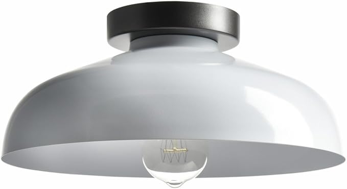 DIRYZON Modern Ceiling Light Industrial Semi Flush Mount Ceiling Light with 12-Inch White Metal Barn Shade