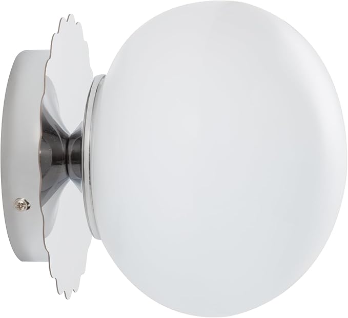 Modern Globe Glass Wall Sconces- Minimalist Home Shop Decor Wall Light 7" Glass Shade Hardwired- 1 Light Mid Century Wall Lamps Indoor Bedroom Bathroom Hallway Vanity Sconce Light (Chrome-White)