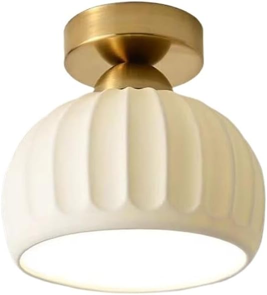 KISAD Modern Minimalist Semi-Flush Mount Ceiling Light Nordic Stripe Ceramics Small Ceiling Lamp Indoor Home Decor Fixture for Hallway Entryway Balcony Closet(Gold)