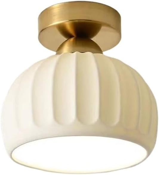 KISAD Modern Minimalist Semi-Flush Mount Ceiling Light Nordic Stripe Ceramics Small Ceiling Lamp Indoor Home Decor Fixture for Hallway Entryway Balcony Closet(Gold)