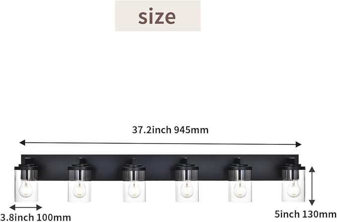 BONLICHT Black Vanity Light Glass Wall Sconce 6 Light Farmhouse Bathroom Light Fixture Over Mirror,Industrial Vintage Bath Lighting Interior Wall Lights Modern Wall Lamp for Dining Room Kitchen Office
