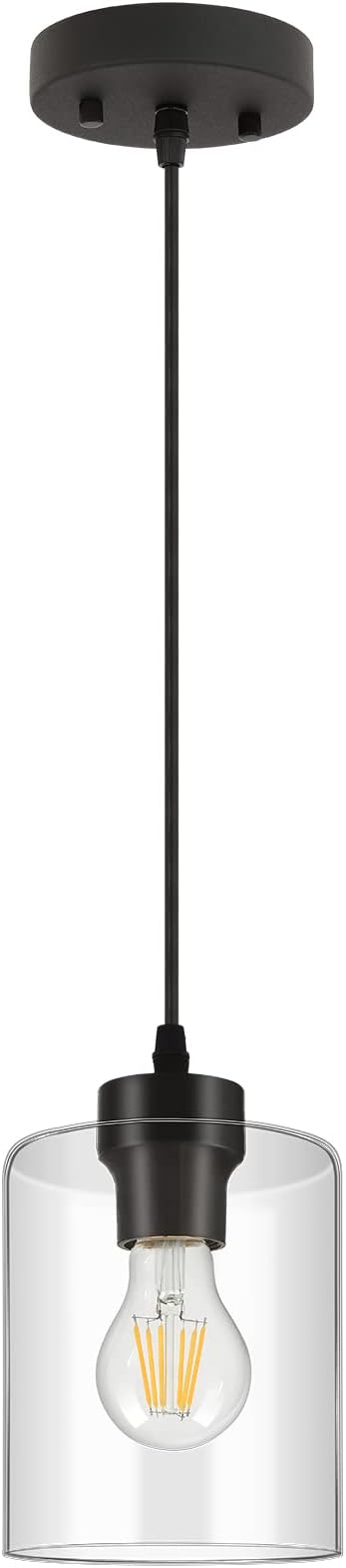 BoostArea Modern Pendant Light Fixtures, Industrial Hanging Ceiling Lamp with Clear Glass Shade, Farmhouse Black Pendant Lighting for Kitchen Island Decor Living Room Hallway Bedroom Dining Hall Bar