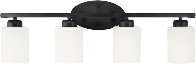 HomePlace by Capital Lighting 115241MB-338 Dixon Modern Soft White Glass Bathroom Vanity Wall Light, 4-Light 400 Total Watts, 9" H x 29" W, Matte Black
