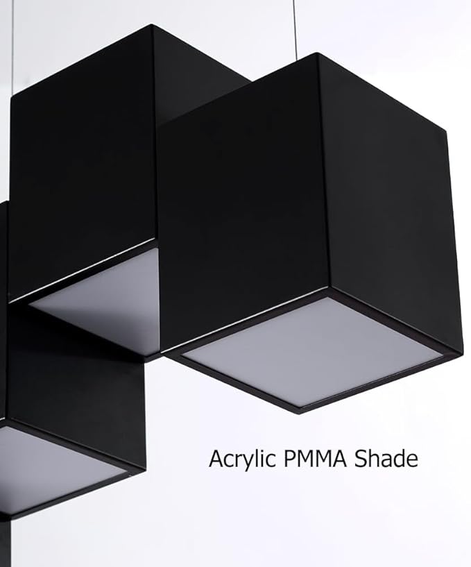 Modern Black Kitchen Island Lighting, Linear Chandeliers for Dining Room 6-Light Square Ceiling Hanging Pendant Light