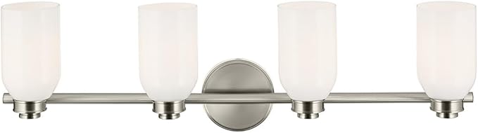 Kichler Shae 32.25" 4-Light Vanity Light with White Opal Glass in Brushed Nickel, for Bathroom Vanity, Powder Room, Over a Mirror, (32.25" W x 9" H), 55203NI