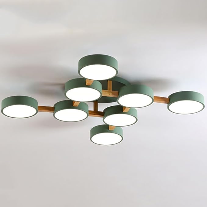 LED Ceiling Light Fixture,44 Inch 8-Lights Modern Ceiling Lights Flush Mount Wooden 96W Chandelier for Living Room Bedroom Kitchen,Dimmable 3000K/4000K/6000K Temperatures Selectable, Green