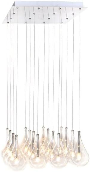 ET2 Lighting Larmes 16-Light Pendant | Polished Chrome Finish | Clear Glass Teardrop Shade | Modern Hanging Ceiling Light | E20117-18