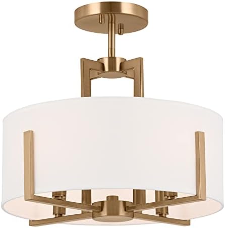 Kichler Malen 4-Light Semi Flush Mount Ceiling Light Fixture, Modern Convertible Semi-Flush or Pendant Light with Fabric Shade in Champagne Bronze, Bedroom or Hallway, (15" Dia x 14.25" H), 52591CPZ