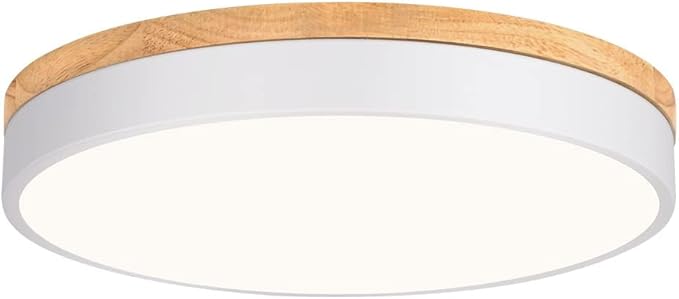 WOKNOS Dimmable Wood Oak Ceiling Light Fixture Modern White LED Flush Mount Ceiling Light 5CCT Minimalist Circle Close to Lighting Fixture for Bedroom Kitchen Bathroom Laundry Room 15.74 Inch
