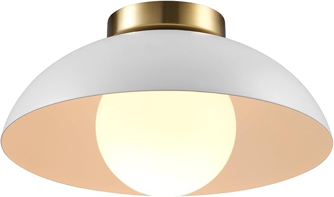 Globe Electric 66000159 1-Light Flush Mount Ceiling Light, Matte White Finish, Opal Glass Shade, Low Profile, Modern Ceiling Light, E26 Base, Easy Installation