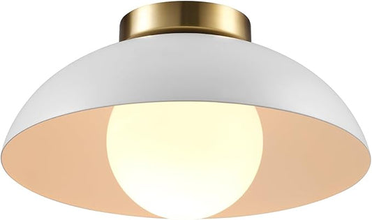 Globe Electric 66000159 1-Light Flush Mount Ceiling Light, Matte White Finish, Opal Glass Shade, Low Profile, Modern Ceiling Light, E26 Base, Easy Installation