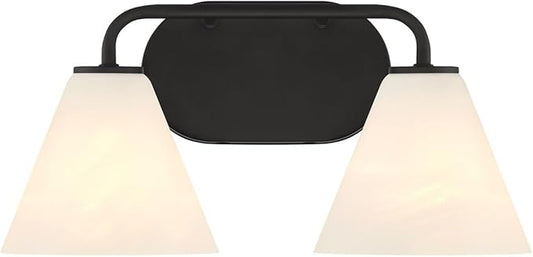 Savoy House 8-2988-2-BK Blair Traditional Vintage White Strie Glass Bathroom Vanity Wall Light, 2-Light 120 Total Watts, 8" H x 16" W, Matte Black