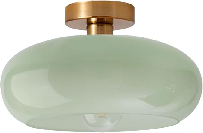 Mid Century Ceiling Light Fixture - Milk Glass Shade, Gold Modern Flush Mount Lamp for Hallway, Dining Room, Kitchen