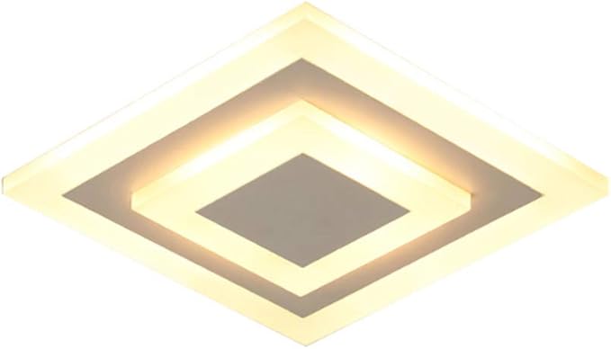 RUNNUP Acrylic Unique Minimalist Ceiling Lamp Minimalist Led Flush Mount Ceiling Light for Dining Hallway Living Kitchen Bedroom Room Kitchen Island Office,White-Square-Warm Light