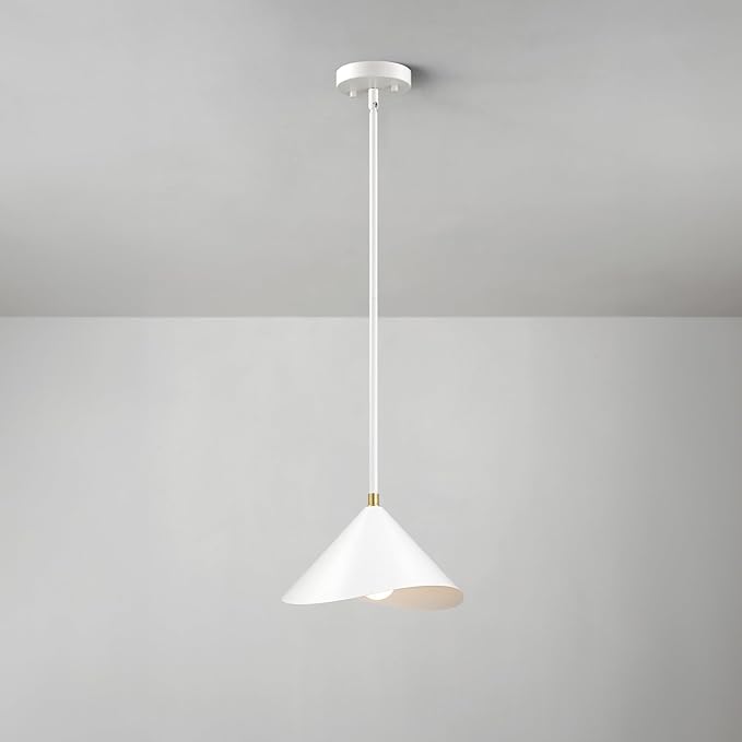 Globe Electric 1-Light Pendant Light, Matte White Metal Shade with Brass Accent, Organic Modern Pendant for Dining Room, Kitchen Island, or Living Room