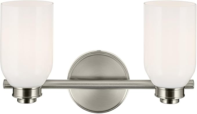 Kichler Shae 15" 2-Light Bathroom Vanity Light Fixture with White Opal Glass in Brushed Nickel for Modern Bathroom Vanity Lighting Over Mirror (15" W x 9" H), 55201NI